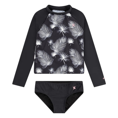 Hurley Traje de Baño de Manga Larga de Dos Piezas para Niña - Negro(Black - Sail) - 12