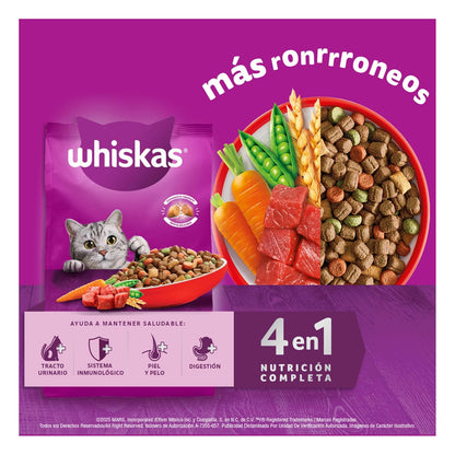 Whiskas Alimento Seco para Gatos Adultos 4 en 1, 100% Nutrición Completa y – Sabor Carne 3kg
