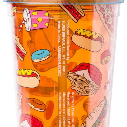 Silver Buffalo Garfield - Taza fría de plástico con tapa y tapa para popote, 24 onzas
