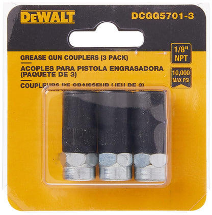 DEWALT DCGG5701-3) - Acoplador de pistola de engrasa, resistente, NPT, 1/8 pulgadas, paquete de 3