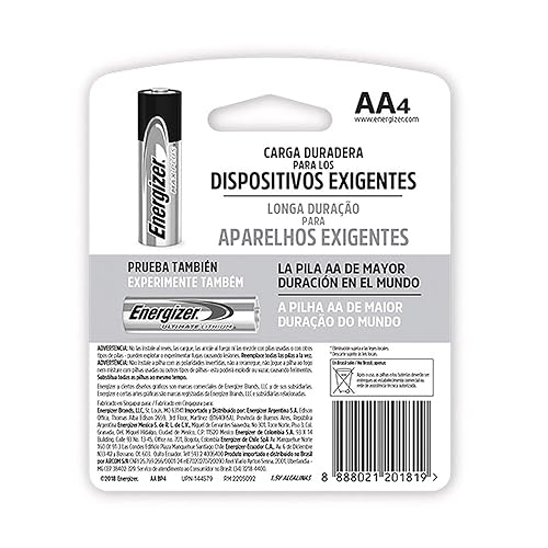 Energizer - Pilas Alcalinas AA, MAX Plus, 1.5V, Paquete de 4 | Vida útil hasta 12 años sin uso, para controles, juguetes y dispositivos de alto consumo, resistentes a fugas