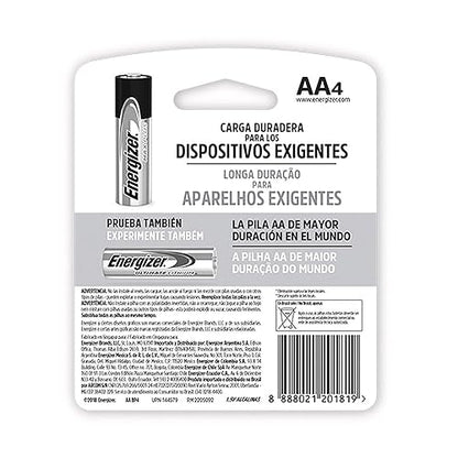 Energizer - Pilas Alcalinas AA, MAX Plus, 1.5V, Paquete de 4 | Vida útil hasta 12 años sin uso, para controles, juguetes y dispositivos de alto consumo, resistentes a fugas