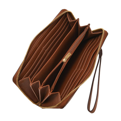 Cartera de mano con cremallera Fossil Logan de piel en color marrón para mujer