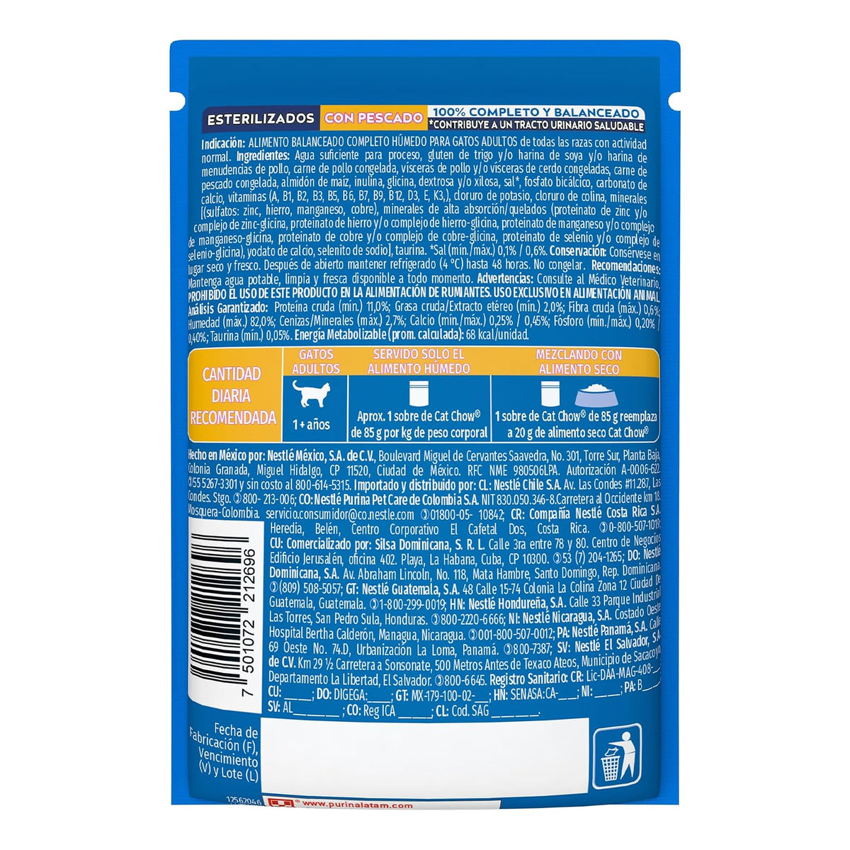 Purina Cat Chow Adulto Esterilizado Todos los Tamaños Sabor Pescado 24pack de 85g