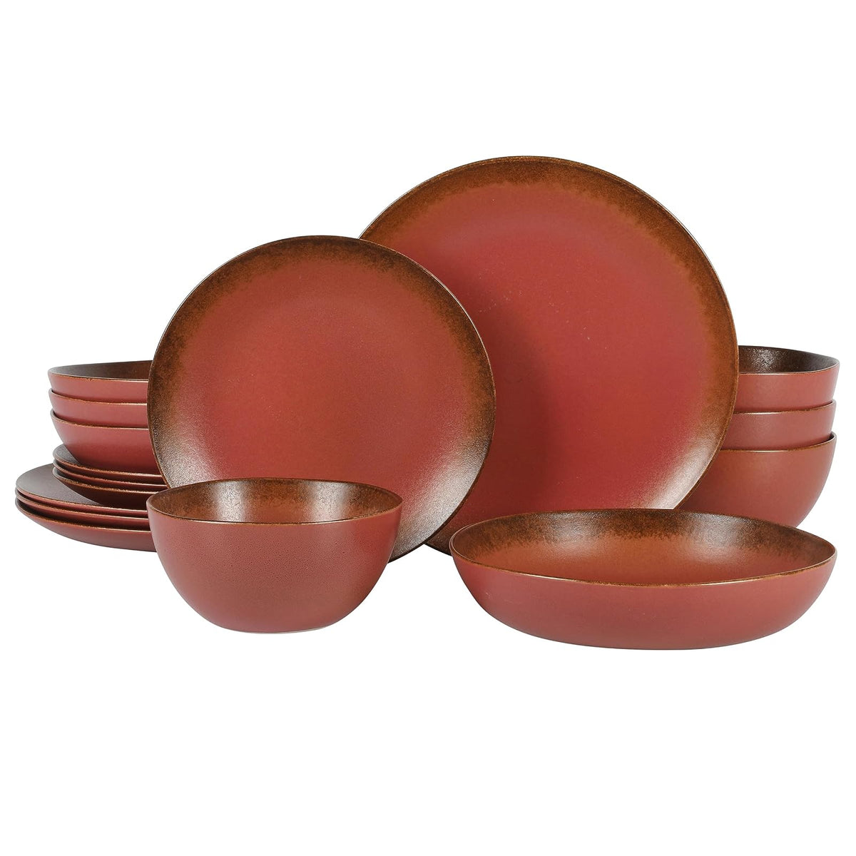 Bloomhouse Santorini Mist Vajilla de Terracota, 16 Piezas - Service for Four (16pcs) - rojo paprika