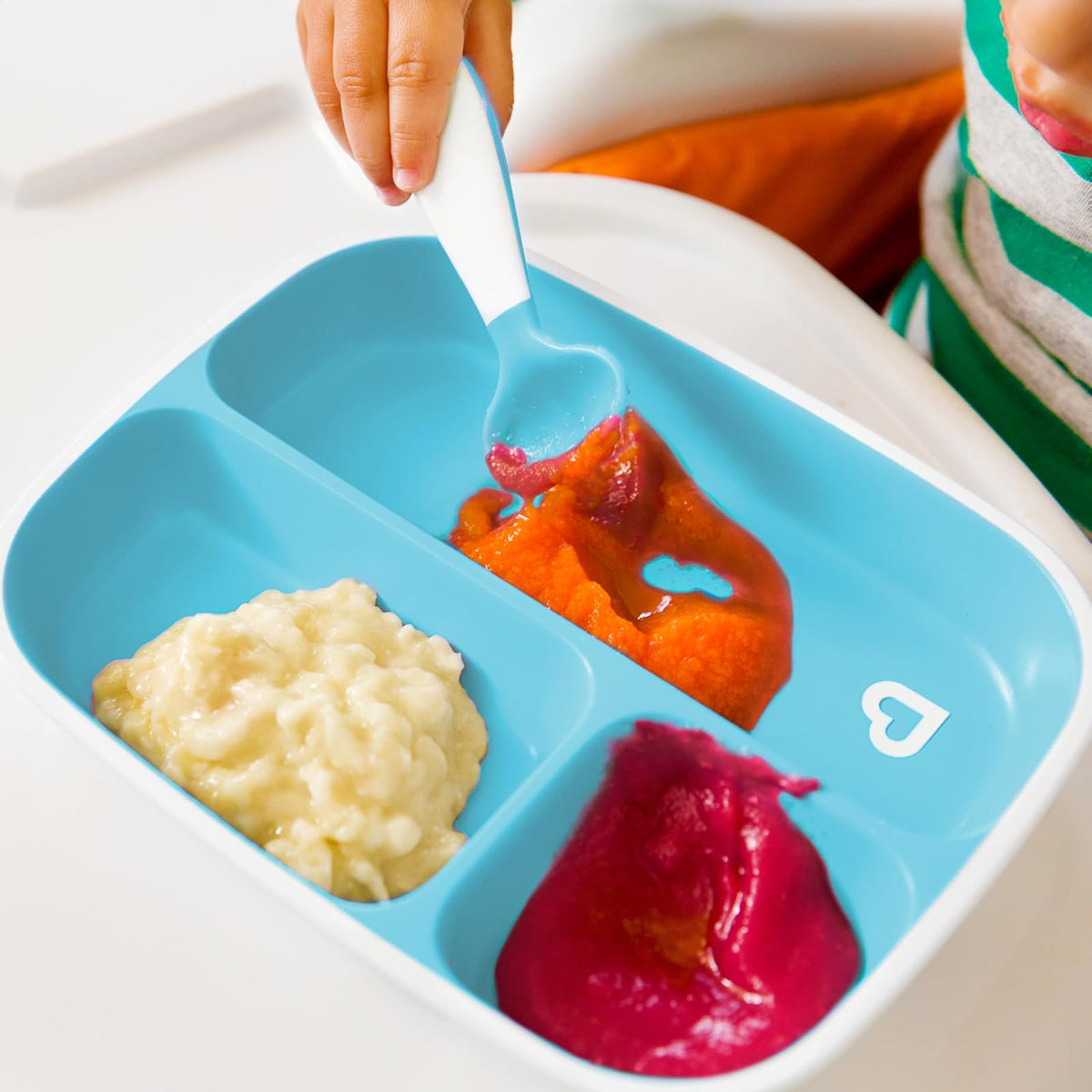 Munchkin Splash juego de comedor de 4 piezas para niños pequeños con plato dividido y tazón, Azul/Verde, 4 Piezas
