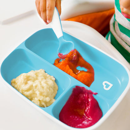Munchkin Splash juego de comedor de 4 piezas para niños pequeños con plato dividido y tazón, Azul/Verde, 4 Piezas