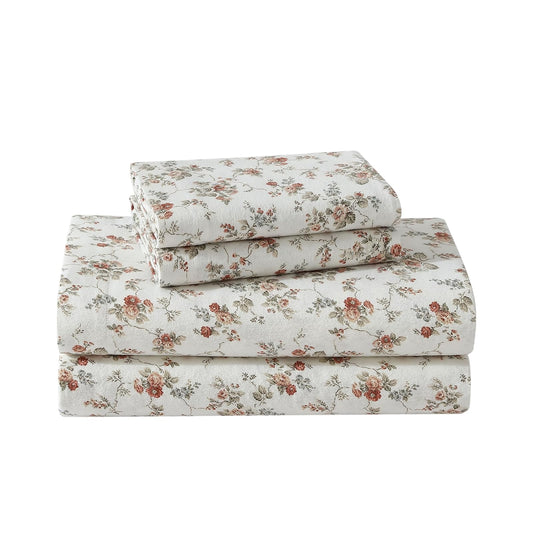 Laura Ashley Juego De Sábanas De Franela De Algodón King | Gris Audrey, 100% Algodón, Cepillado Para Mayor Suavidad, Juego Completo