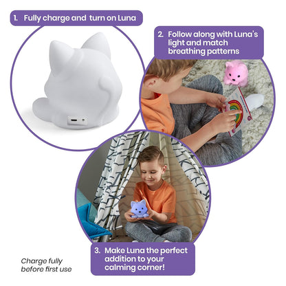 hand2mind Luna The Calming Kitty, Learn Deep Breathing, Rechargeable Animal Night Light, Kids Anxiety Relief, Mindfulness for Kids, Calm Down Corner Supplies, Social Emotional Learning Activities
