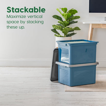 IRIS USA Caja para Archivos Carta/Oficio de 35 Qt, Azul/Gris | Protege documentos importantes y archivos carta/oficio con almacenamiento seguro para hogar y oficina