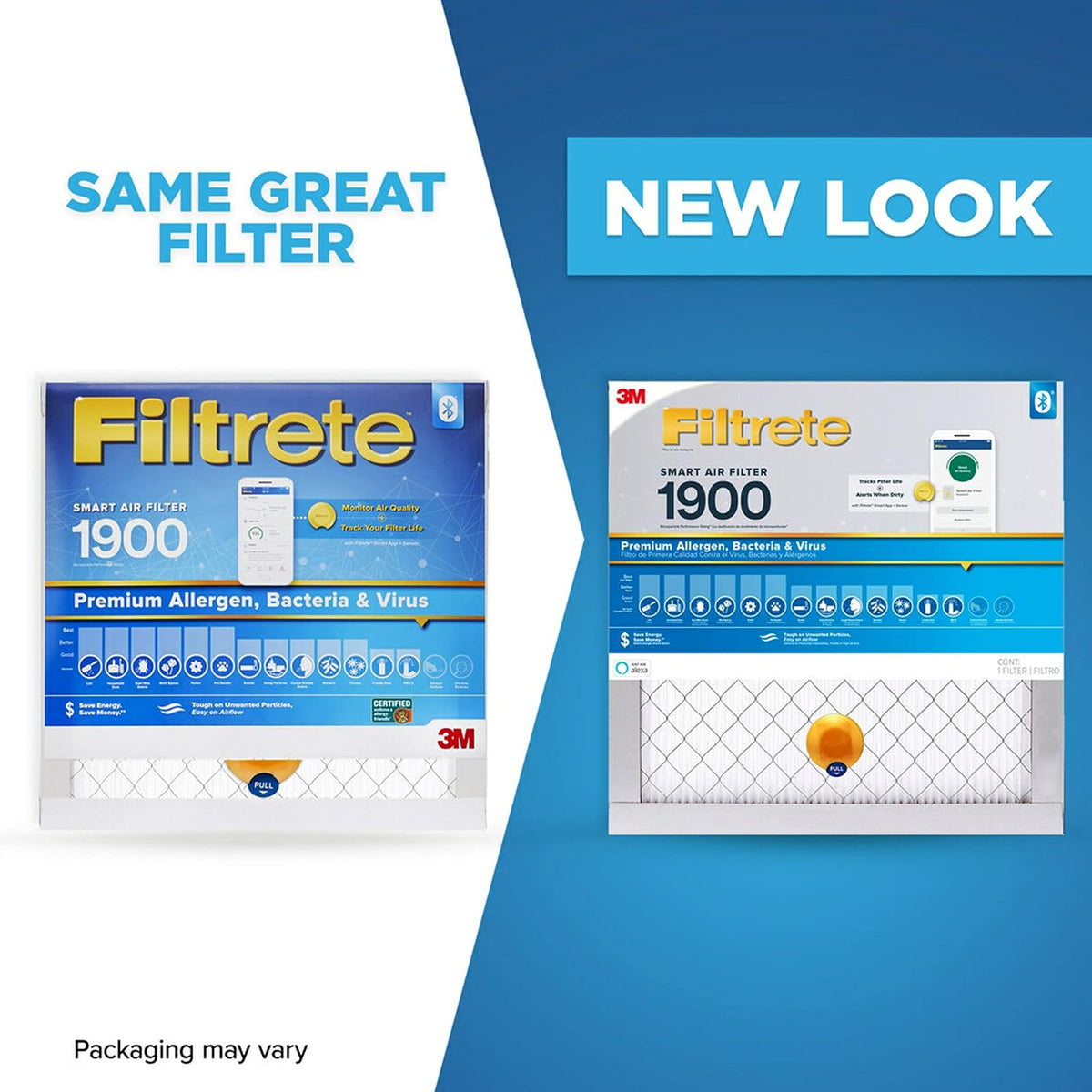 Filtrete Filtro de aire inteligente de 20 x 24 x 1, MPR 1900 MERV 13, filtros de aire de alta calidad para alérgenos, bacterias y virus de 1 pulgada para AC y hornos, 2 filtros