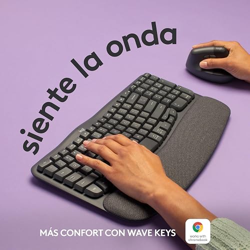 Logitech Wave Keys, Teclado ergonómico inalámbrico con reposamanos Acolchado, Escritura Confortable y Natural, Easy-Switch, Bluetooth, Logi Bolt, multisistema, Windows/Mac - Grafito