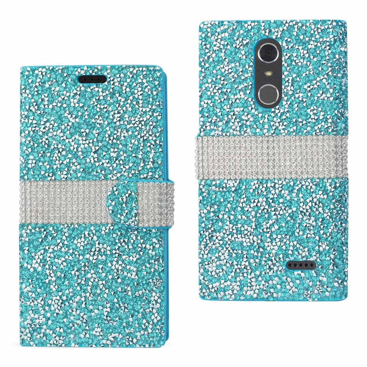 Reiko - Funda Tipo portafolios para ZTE Grand X4, diseño de Diamantes de imitación, Color Negro, Azul