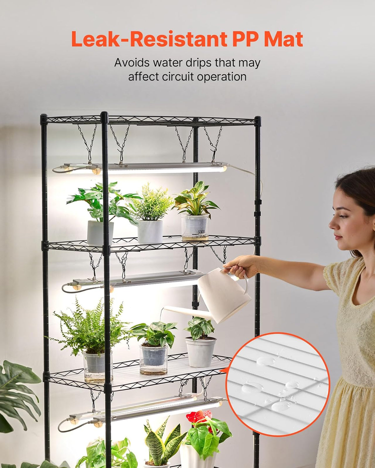 VEVOR Estante para plantas DIY con luces de cultivo, soporte para plantas de interior de 180 cm de alto con ruedas, luces de cultivo de espectro completo de 192 W y 5000 K, soporte para macetas