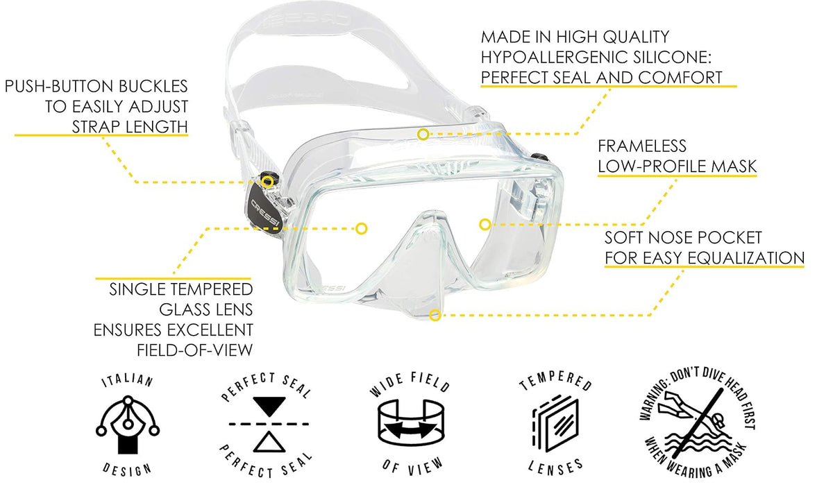 Cressi Máscara de Buceo para Adultos sin Marco: Amplia Visibilidad, Falda de Silicona: SF1: Calidad Desde 1946
