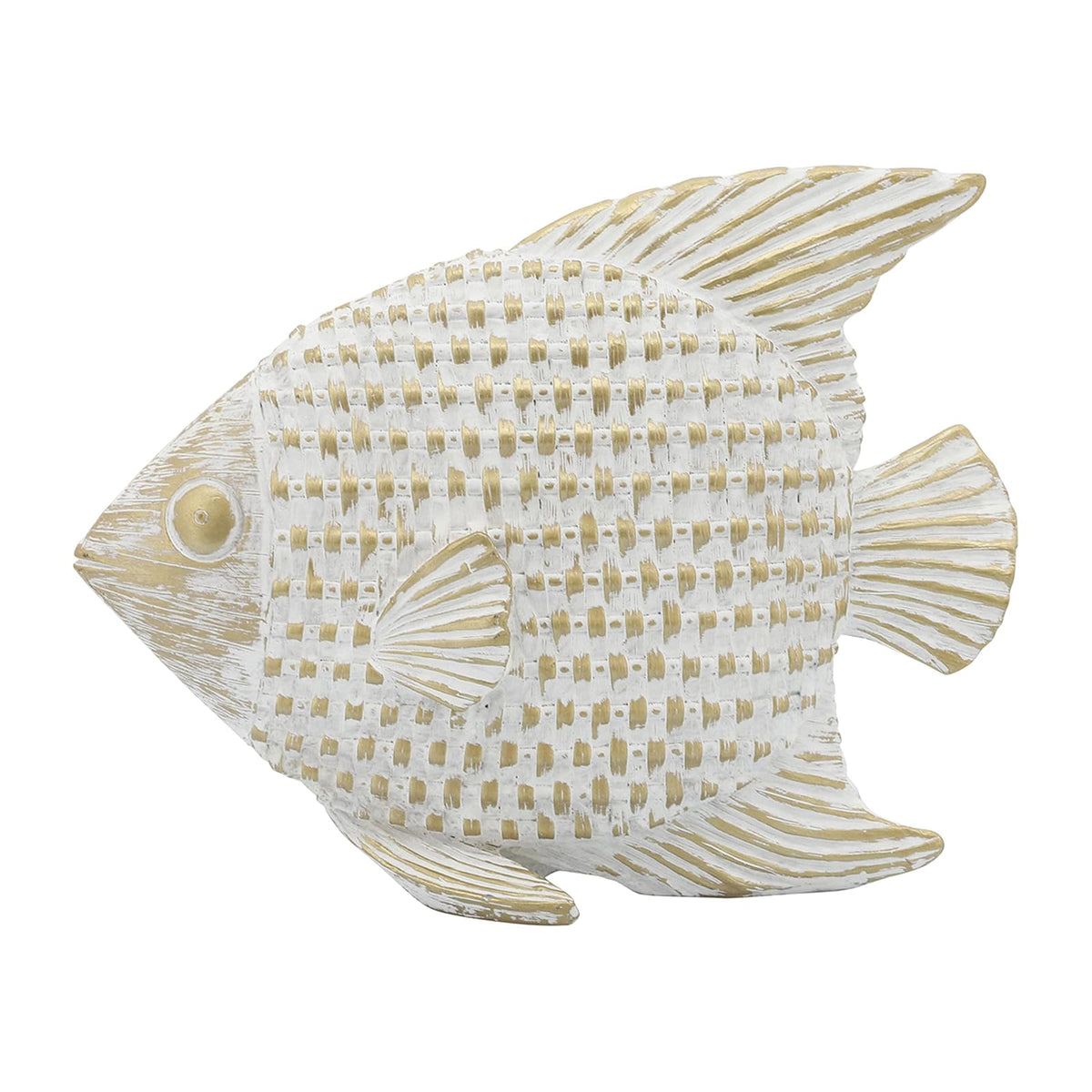 Sagebrook Home Cerámica 7 Pulgadas, decoración de Peces de pie Blanco/Dorado, Novedad, cerámica, contemporáneo, 9 Pulgadas de Largo x 3 Pulgadas de Ancho x 7 Pulgadas de Alto, Tela