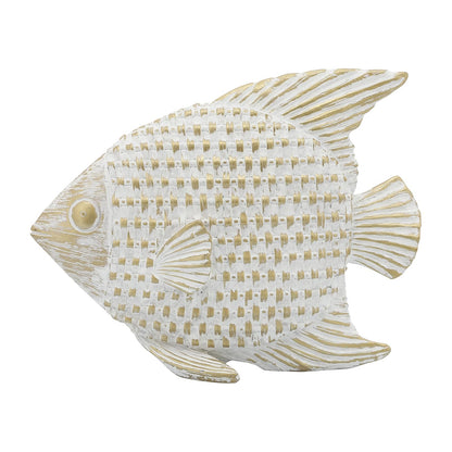 Sagebrook Home Cerámica 7 Pulgadas, decoración de Peces de pie Blanco/Dorado, Novedad, cerámica, contemporáneo, 9 Pulgadas de Largo x 3 Pulgadas de Ancho x 7 Pulgadas de Alto, Tela