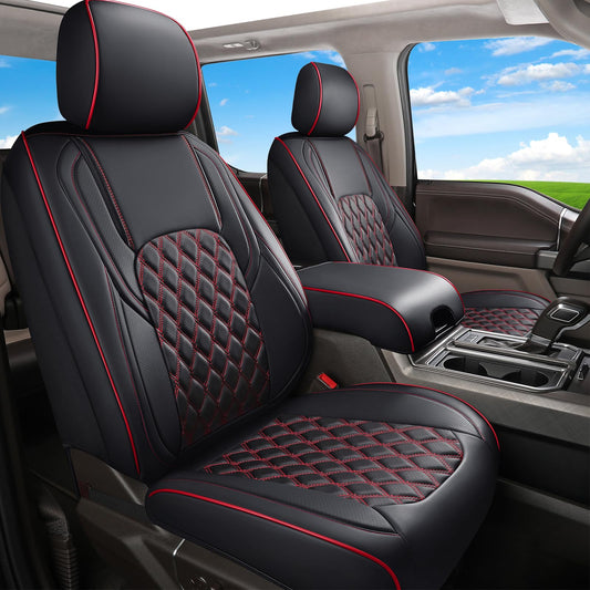 Huidasource Ford Seat Covers, Faux Leather Front & Rear Truck Seat Covers 5 Pieces, Waterproof Seat Cushion Cover Custom Fit for Ford F150 F250 F350 F450 2015-2022 (Full Set/Black & Red)