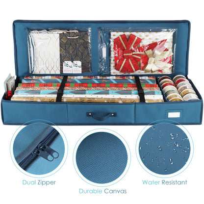 Hearth & Harbor - Contenedor de almacenamiento de papel de regalo, bolsa de almacenamiento de Navidad con bolsillos interiores, organizador de papel de regalo, se adapta a hasta 22 rollos de 40