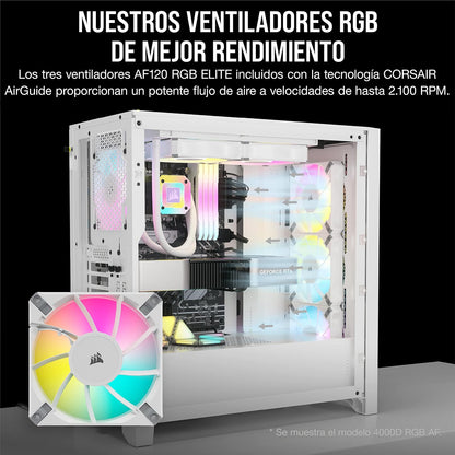 Corsair Semitorre iCUE 5000D RGB Airflow, 3 Ventiladores AF120 RGB Elite - Controlador iCUE Lighting Node Pro - Diseño de Alto Flujo de Aire - Blanco Verdadero