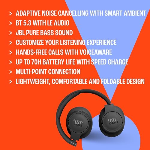 JBL Tune 770NC Audífonos Inalámbricos Bluetooth, Drivers de 40mm, Reproducción 70 Horas, EQ Ajustable - Azul