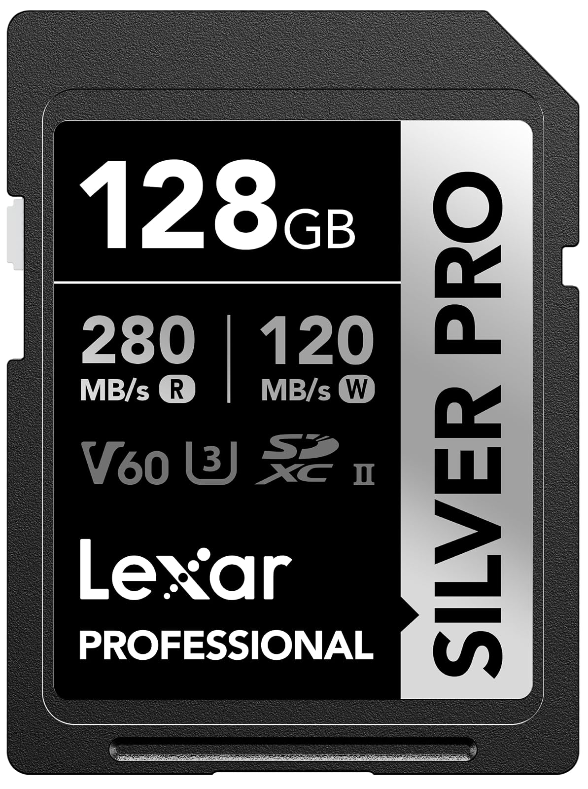 Lexar Professional Tarjeta de memoria Silver PRO SDXC UHS-II de 128 GB, C10, U3, V60, Full HD y video 4K, hasta 280 MB/s de lectura, para fotógrafo profesional, videógrafo, entusiasta (LSDSIPR128G-BNNNU)