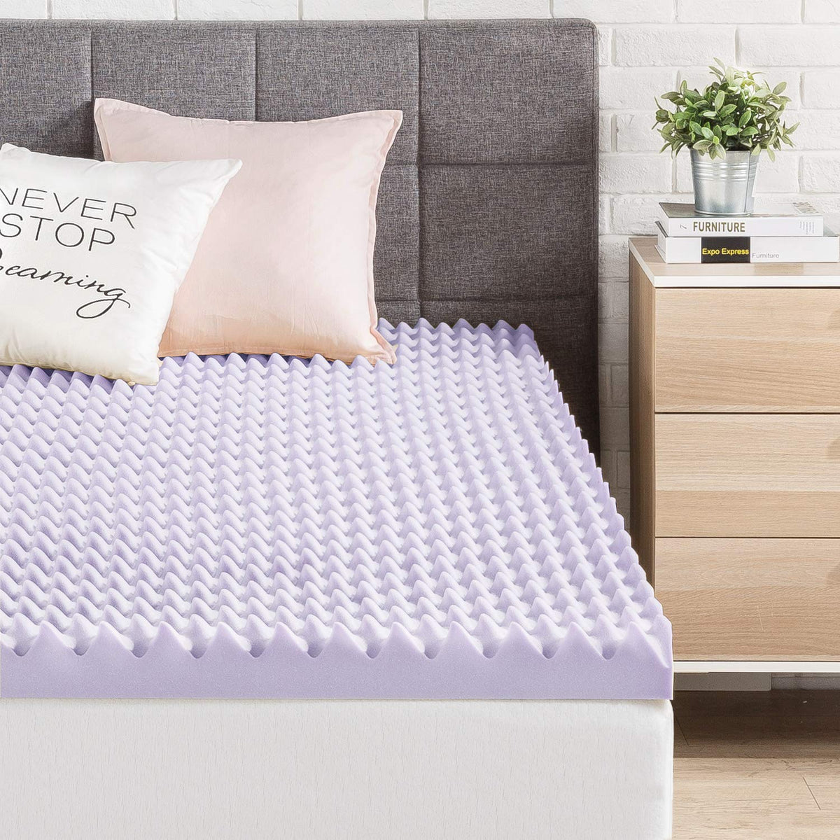 Best Price Mattress Cubrecolchón de Espuma viscoelástica con diseño de Caja de Huevos de 3 Pulgadas con infusión de Lavanda Relajante, Certificado CertiPUR-US, tamaño Individual XL