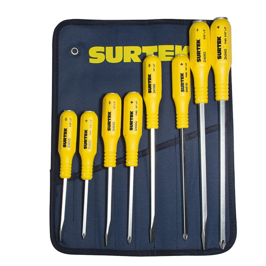 Surtek D400G Juego de 8 Piezas Destornilladores de Golpe, color amarillo