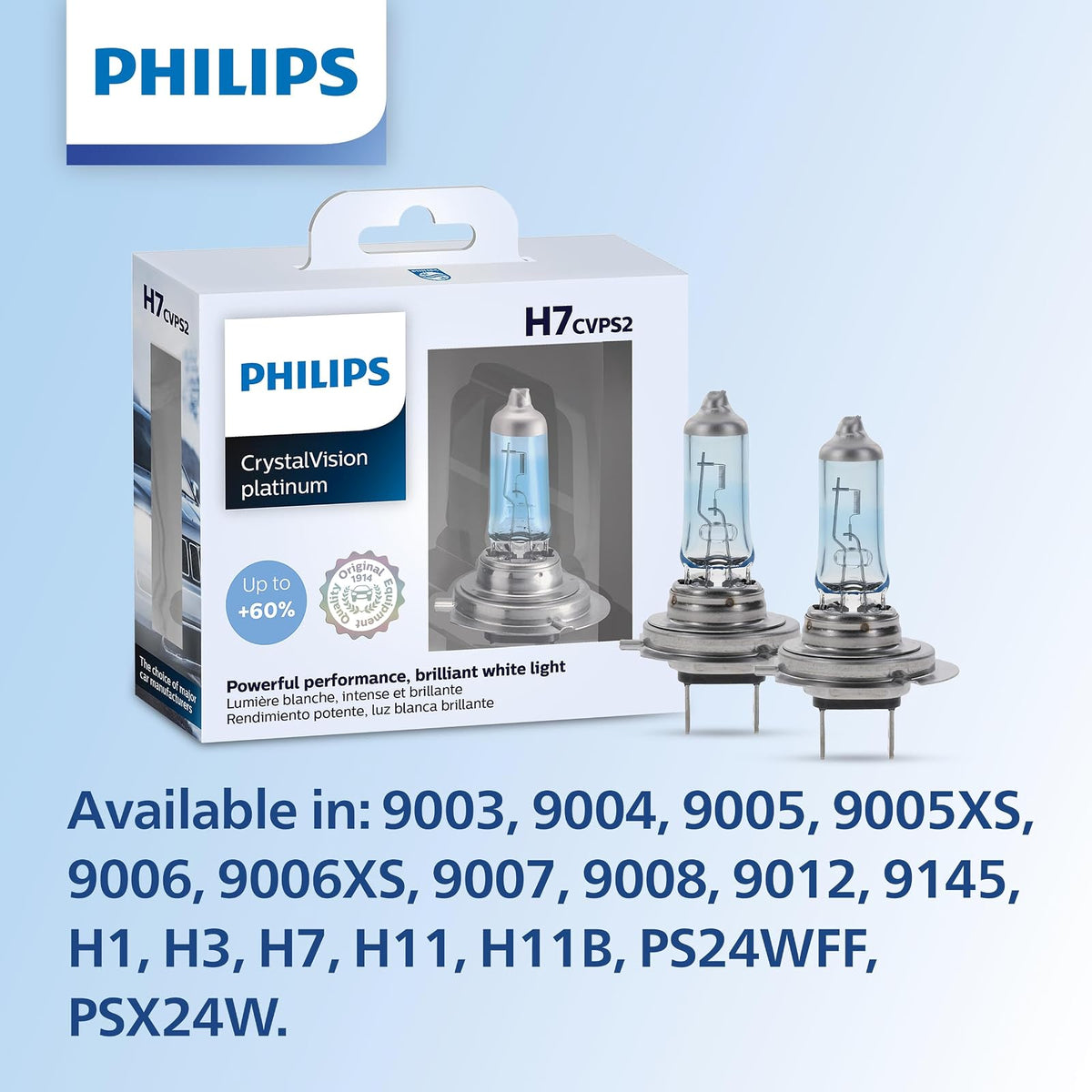 Philips Automotive Lighting H3CVPS2 CrystalVision Platinum Foco para Faros Delanteros, Paquete de 2, Blanco