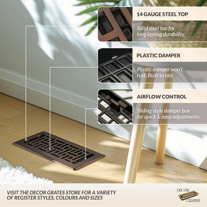 Decor Grates AJH410-RB Oriental Floor Register, Rubbed Bronze, 4-Inch by 10-Inch
