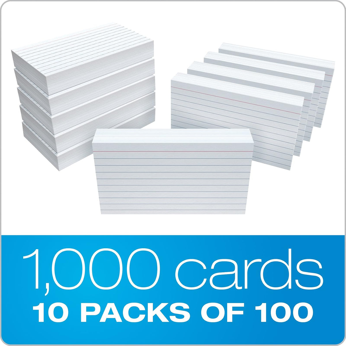 Oxford ruled tarjetas de índice, 7.6 x 12.7 cm, color blanco, 1.000 tarjetas, 10 paquetes de 100 (98833)