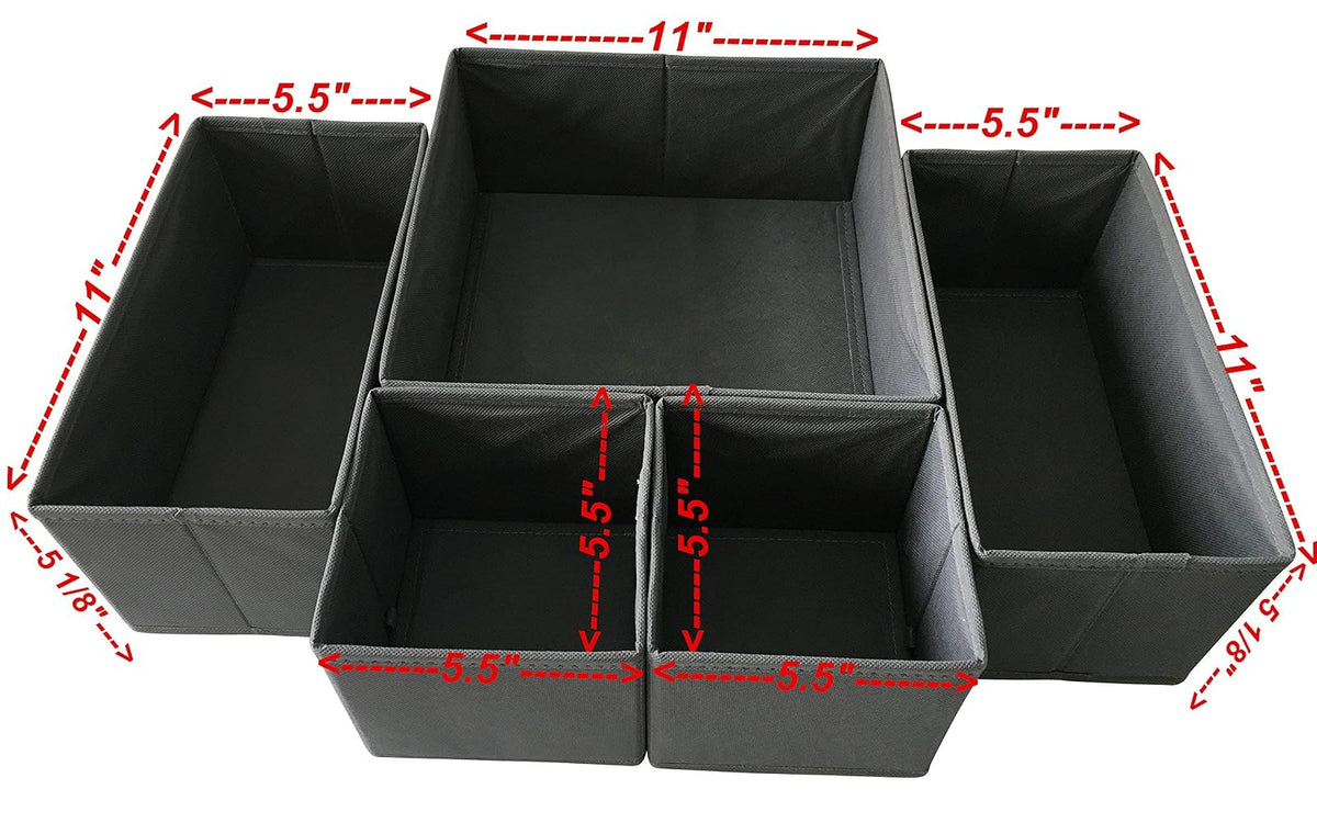 Sodynee - Caja de almacenamiento de tela plegable SCD6SBL, organizadora de armario, tocador, cubo, papeleras, compartimentos con cajones para ropa interior, sujetadores, calcetines, corbatas, bufandas, paquete de 6, gris