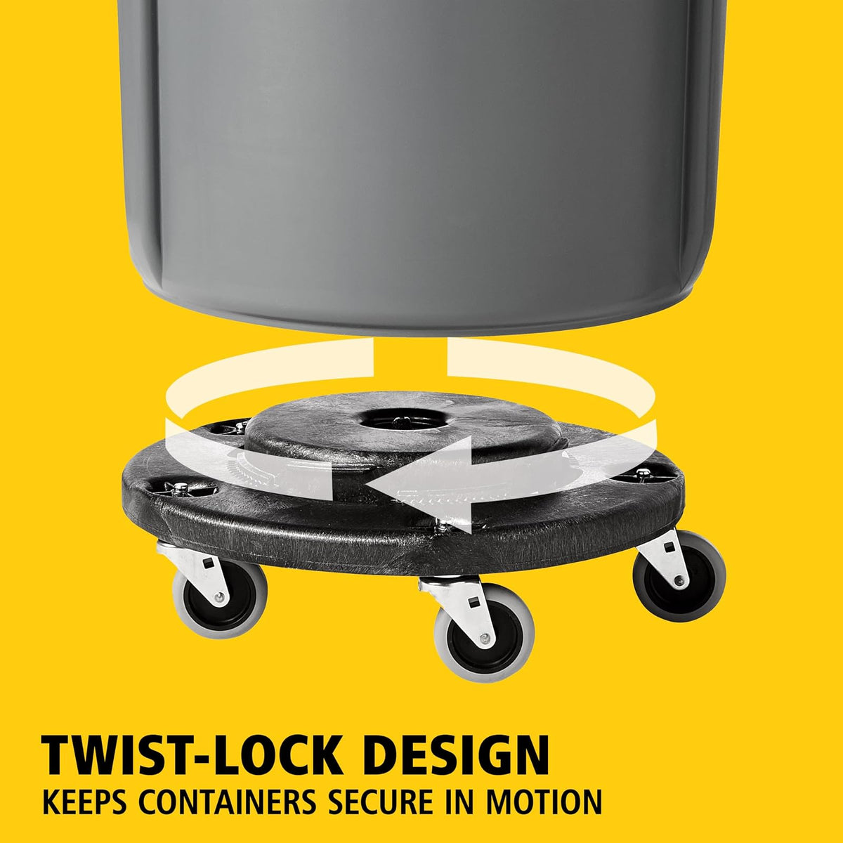 Rubbermaid Dolly, Twist On/Off Round Dolly, Negro | Para recipientes Brute de 76, 121, 167 y 208 L, color negro