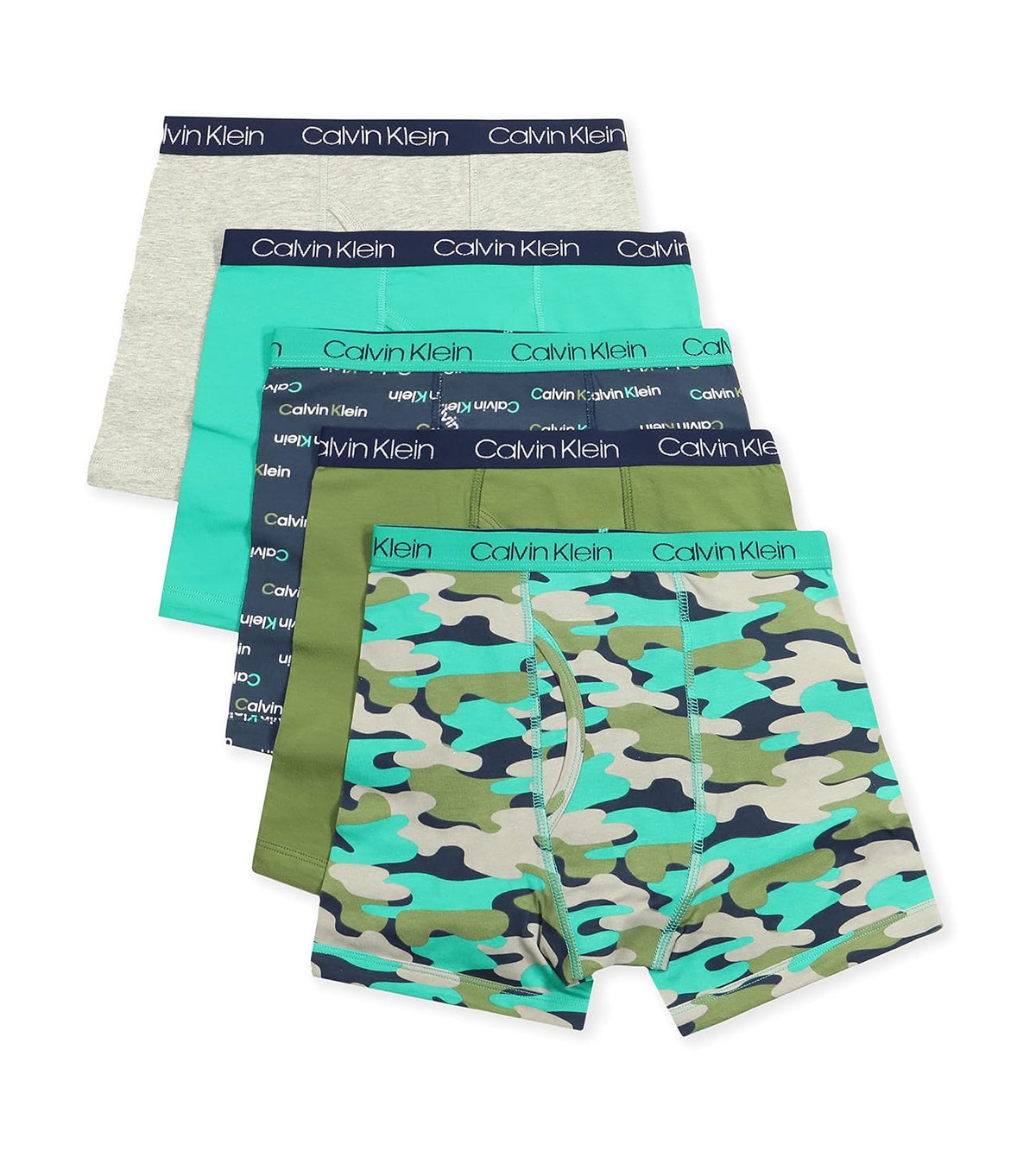 Calvin Klein calzoncillos de algodón para niño, paquete de 5 - G - Gris jaspeado - Camo - Marino - Verde - Oliva