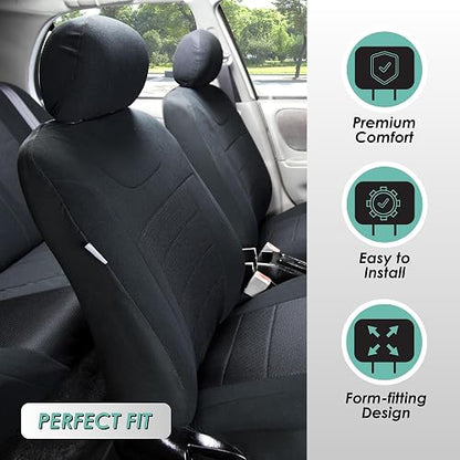 FH GROUP Universal Fit Full Set Sports Fabric Car Seat Cover with Airbag & Split Ready, (Black) (FH-FB070115, Fit Most Car, Truck, SUV, or Van)