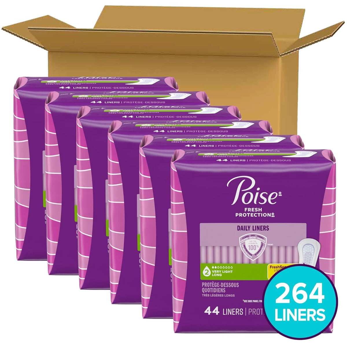 Poise Liner muy absorbente de luz, Longitud, 264 Count (Pack of 1)