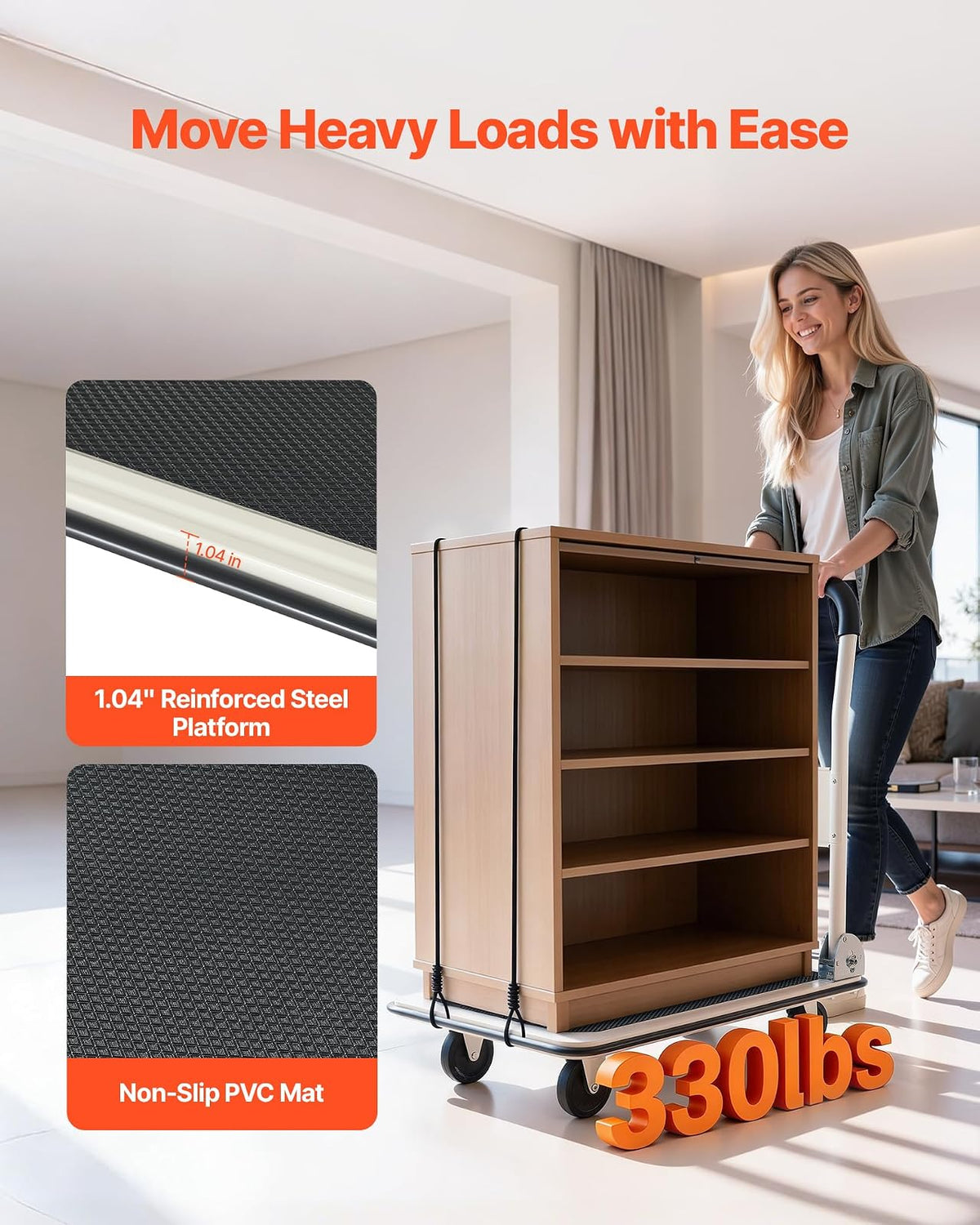 VEVOR Carro Plataforma Plegable 735 x 480 mm, Carretilla de Transporte Carga de 149,69 kg, Carrito Portaequipajes con Plataforma con Ruedas de PP de 96 mm, para Tareas Domésticas, Almacén, Mudanza