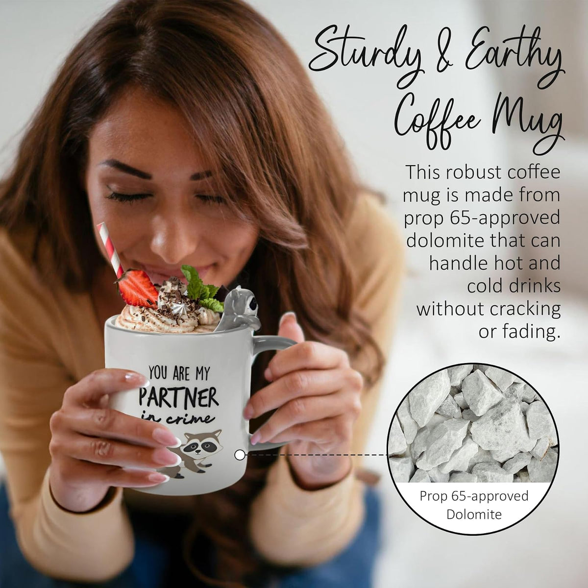 Pavilion Gift Company 45634 You Are My Partner In Crime-Raccoon - Taza de café Dolomite (443 ml), color gris