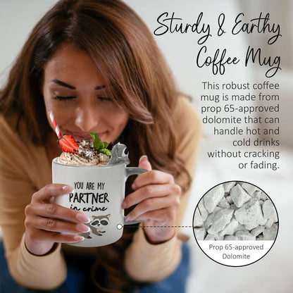 Pavilion Gift Company 45634 You Are My Partner In Crime-Raccoon - Taza de café Dolomite (443 ml), color gris
