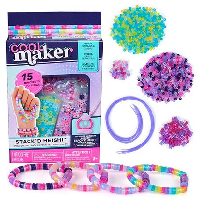 Cool Maker, Kit de expansión Stack’d Heishi, kit para hacer pulseras con más de 1300 cuentas, sirve para hacer 10 pulseras, juguetes de manualidades para niños y niñas a partir de 7 años