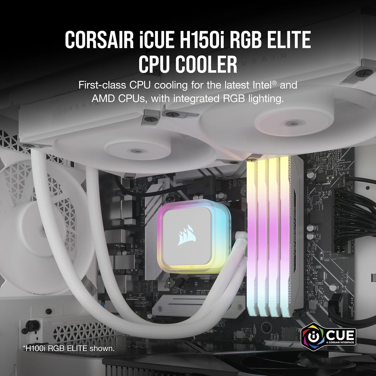 Corsair H150i RGB Elite Refrigerador Líquido para CPU - 360mm AIO - Ventiladores AF120 Elite PWM - Zócalos Intel® LGA 1700, 1200, 2066, AMD® AM5 y AM4 - Blanco