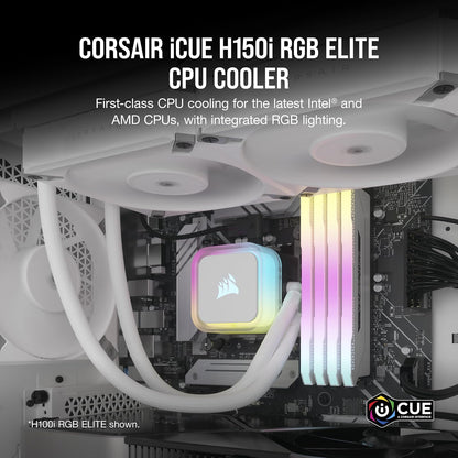 Corsair H150i RGB Elite Refrigerador Líquido para CPU - 360mm AIO - Ventiladores AF120 Elite PWM - Zócalos Intel® LGA 1700, 1200, 2066, AMD® AM5 y AM4 - Blanco