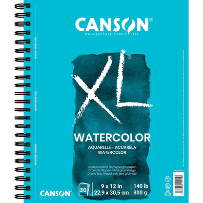 Canson Libreta XL Watercolor 9x12 In (22.9 x 30.5 cm) 140 LB 300g | Lado de alambre, 30 hojas (300 g) para pintura, lápiz, tinta, carbón, pastel, acrílico