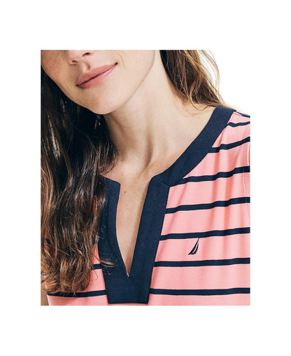 Nautica Vestido Polo de algodón elástico sin Mangas con Cuello en V y Rayas Breton Vestido informalMujer