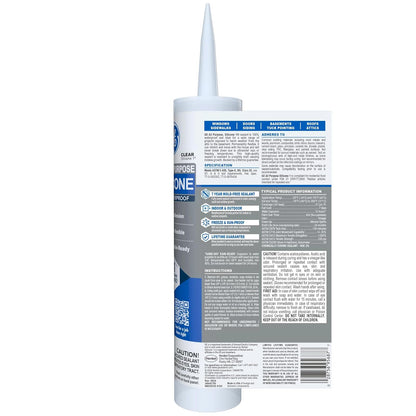 GE - Calafaté de silicona multiusos, transparente, cartucho de 10 fl oz, 1 paquete, sellador de silicona 100% impermeable, adherencia más fuerte, a prueba de congelación y sol
