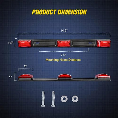 Nilight Barra de Identificación Roja de 9 LED, Soporte de Acero Inoxidable Negro, para Camión/Remolque, TL-11