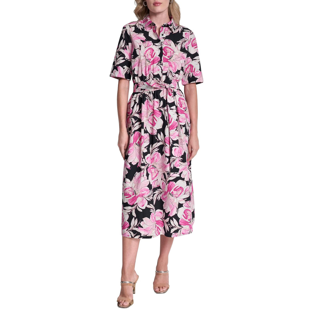 DKNY Vestido Envolvente sin Mangas con Logotipo para Mujer - Spring Navy Multi - 12