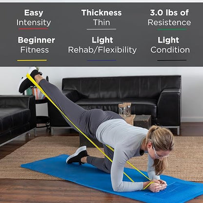 THERABAND Juego de bandas de resistencia sin látex para ejercicio superior e inferior del cuerpo, entrenamiento de fuerza, terapia física, pilates, rehabilitación, amarillo, rojo y verde, principiante