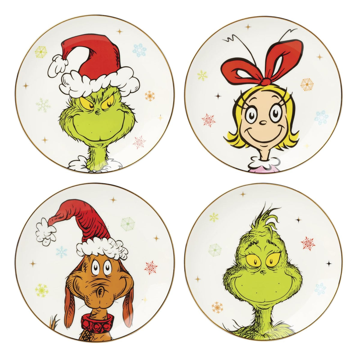 Lenox 898094 Merry Grinchmas Platos decorativos, juego de 4 | porcelana, apto para lavaplatos, microondas | también ideal como plato de postre de Navidad para ensalada o pan
