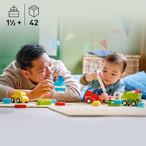 LEGO Duplo Mi Primer Vehículos Creativos – Juguete de Aprendizaje – Auto, Helicóptero, Camión y Camión de Bomberos Que se Convierten en Más Vehículos – Desde 18 Meses – 10474